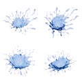 Collection of liquid blue water splash drop exploded isolated on white background. Royalty Free Stock Photo