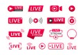 Collection of live streaming icons. Buttons for broadcasting, livestream or online stream. Template for tv, online