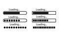 Set of black and white loading bar and buffering icons with text Royalty Free Stock Photo