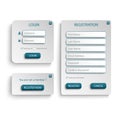 Collection login and register web screen with atypical buttons