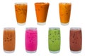 Collection of long tall rock glass Iced sweet and fresh beverage drink. Royalty Free Stock Photo