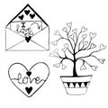 collection of love doodles. A hand-drawn tree with hearts growing on it. The inscription \