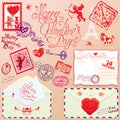 Collection of love mail design elements - stamps,