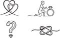 Collection of love and relationship icons of proposal, knots and a question mark Royalty Free Stock Photo