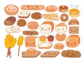 Collection of lovely baby bakery food doodle icon