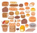 Collection of lovely baby bakery food doodle icon