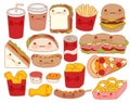 Collection of lovely baby food doodle icon , cute hamburger , adorable sandwich , sweet pizza , kawaii coffee , girly taco