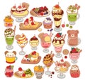 Collection of lovely baby sweet dessert doodle icon, cute ice cream, adorable waffle, sweet crepe, kawaii sundae, girly parfait Royalty Free Stock Photo