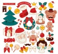 Collection of lovely Christmas doodle icon, cute snowman, adorable angel, sweet wreath , kawaii gingerbread , girly xmas ornament