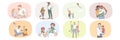 Set of caring loving father play with children Royalty Free Stock Photo