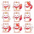 9 Collection of Lucky cat character emoji Royalty Free Stock Photo