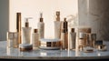 A collection of luxury skincare products, including serums and creams