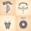 Collection of macaroon, icre cream, bakery store logo