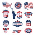 Collection made in the USA sign vector flat illustration. Set US patriotic labels emblems template