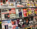 Collection of magazines on bookstore shelf Royalty Free Stock Photo