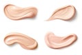 Collection of make up liquid foundation strokes on white, cosmetic smear