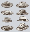Collection of the male and female hats Royalty Free Stock Photo