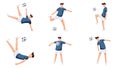 Collection of man playing soccer. Soccer technique and skill. Ball control, kick, heading, bicycle kick, and juggle.