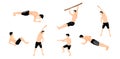 Collection of Man Workout. Man doing calisthenic and yoga exercises.