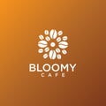 Logo bloomy cafe, with coffee beans like as flower vector