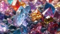 Collection of many different natural gemstones: amethyst, lapis lazuli, rose quartz, citrine, ruby, amazonite, moonstone Royalty Free Stock Photo