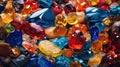 Collection of many different natural gemstones: amethyst, lapis lazuli, rose quartz, citrine, ruby, amazonite, moonstone Royalty Free Stock Photo