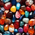 Oval colorful natural gemstones collection top view.