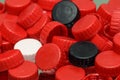 Collection of many plastic bottle caps for recycling the material. Bunch of color corks background