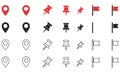 Collection of map pin and flag icons in various styles and colors Royalty Free Stock Photo