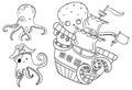 Collection of marine inhabitants - octopus, children illustration