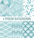 Collection of 6 marine patterns Royalty Free Stock Photo