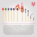 Collection of matches. Burning match with fire, Flat design style Royalty Free Stock Photo