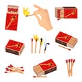 Collection of matches. Vector illustration isolated on white background.