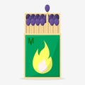 Collection of matches. Burning match with fire, opened matchbox. Flat design style Royalty Free Stock Photo