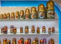 Collection of Matryoshka or Babushka dolls on display in shop in St Petersburg, Russia