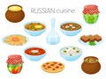 Collection of meals. Russian cuisine. Cartoon style,