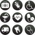 Collection of medical themed icons , black white Royalty Free Stock Photo