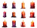 Collection of Melted Candles with Different Colors and Flames Royalty Free Stock Photo