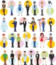 Collection of men and women people workers of various different occupations or profession wearing professional uniform Royalty Free Stock Photo