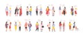 Collection of men and women standing and speaking, talking, chatting, delivering verbal messages to each other isolated