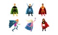 Collection Of Men And Women In Superheroe Costumes Vector Illustrations