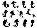 Collection of mermaid icon flat isolated vector Stock Silhouettes