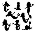 Collection of mermaids isolated silhouettes vector