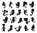 Collection mermaids isolated silhouettes vector Royalty Free Stock Photo