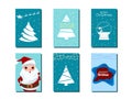 Collection of Merry Christmas greeting cards and invitations. Santa claus snow globe and Christmas tree ornaments and decorative Royalty Free Stock Photo