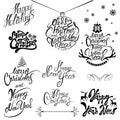 Collection of Merry Christmas and Happy New Year calligraphy Royalty Free Stock Photo