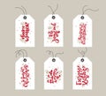 Collection of Merry Christmas vector gift tags with handwritten calligraphy lettering phrases text and bundle decorative