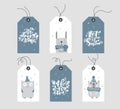 Collection Merry Christmas vector gift tags with handwritten calligraphy lettering text and bundle decorative xmas