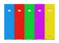 Collection of metal colored lockers bright door with lock for storage personal things private closet