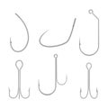 Collection of metal fishing hook vector illustration. Set various shape of tackle fish equipment